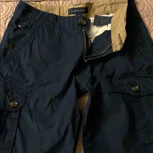 Navy blue Tommy Hilfiger cargo shorts.